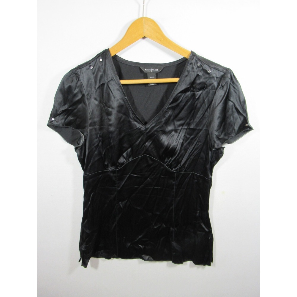 White House Black Market Silk Empire Waist Top Women 10 Black Studded Satin